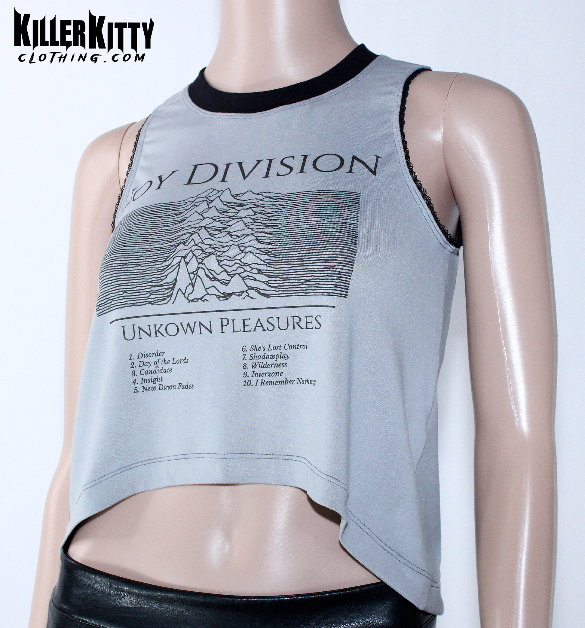 Gray Joy Division Tank Top Asymmetrical TShirt Post-punk blouse Rock Shirt for Women Killer Kitty Alternative Clothing Goth Brand