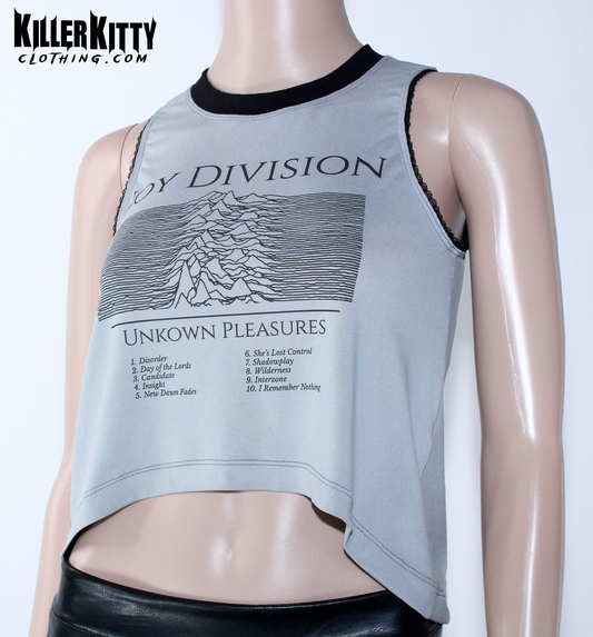 Gray Joy Division Tank Top Asymmetrical TShirt Post-punk blouse Rock Shirt for Women Killer Kitty Alternative Clothing Goth Brand