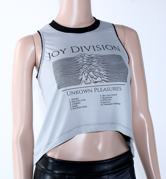 Gray Joy Division Tank Top Asymmetrical TShirt Post-punk blouse Rock Shirt for Women Killer Kitty Alternative Clothing Goth Brand