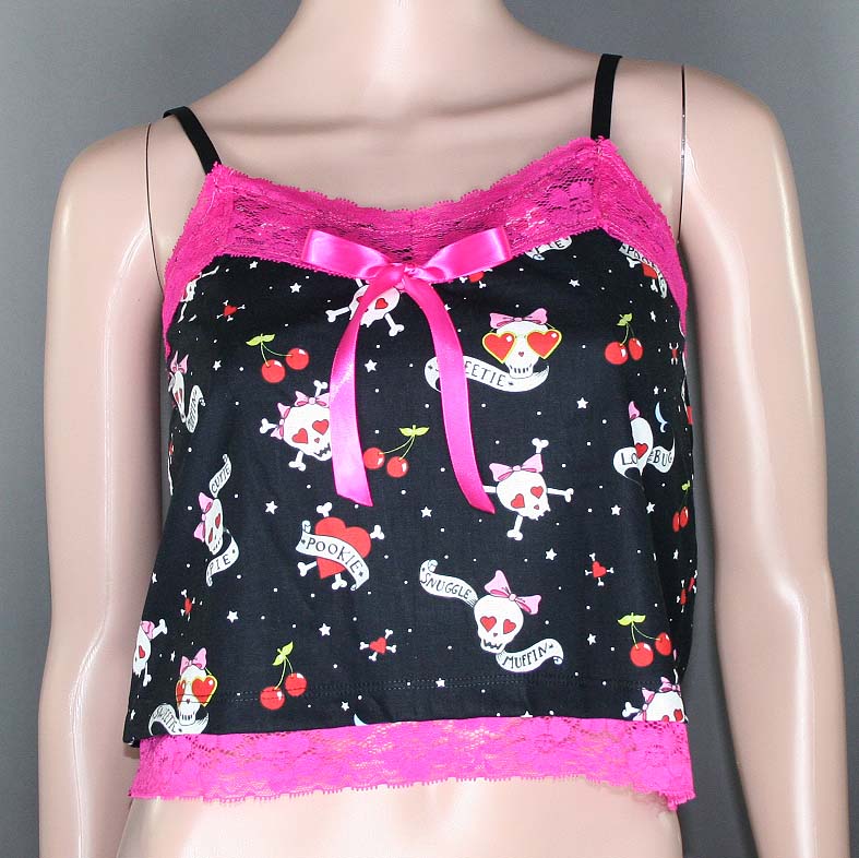 Pink Lace Skull Camisole